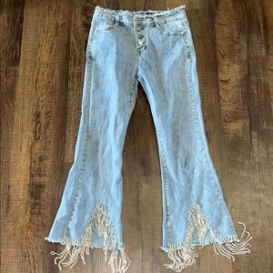 Rhinestone Ankle Light Blue Jeans